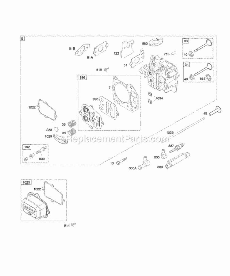 Cylinder Head Diagram and Parts List for 121602-0317-E1  Briggs and Stratton Engine